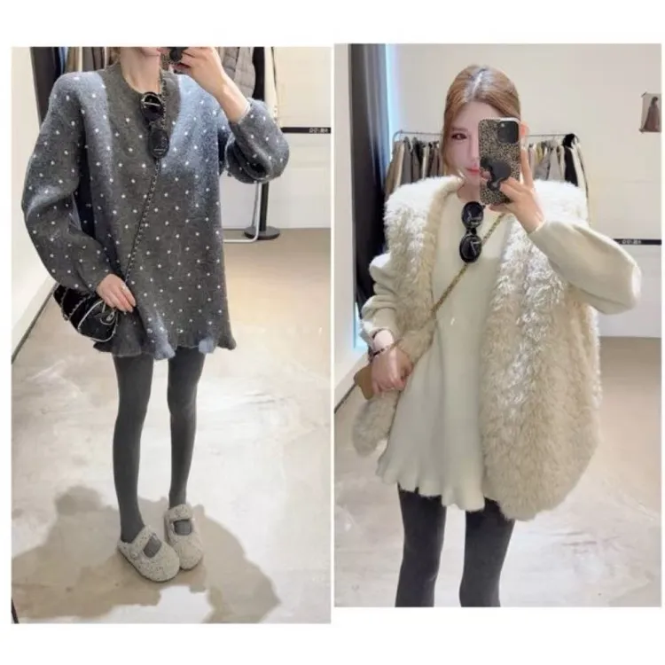 【甜欲交织】 韩系花边下摆宽松休闲套头毛衣女加厚针织上衣23591#