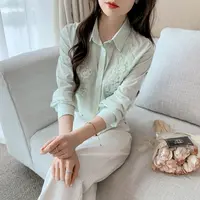 春秋季2025年新款女士衬衣立体绣花纯棉衬衫女洋气全棉设计感上衣