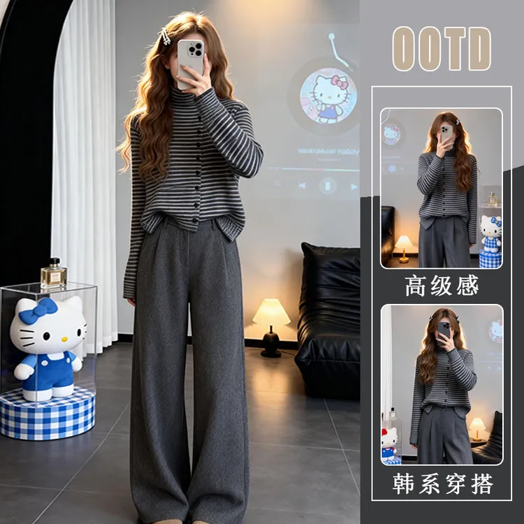 现货/韩系穿搭条纹高领针织打底衫女2026秋冬款宽松显瘦内搭上衣