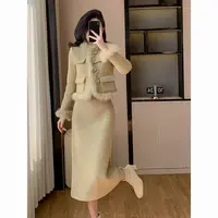 法式气质小香风套装2025冬新款时尚夹棉外套半身裙两件套A710226