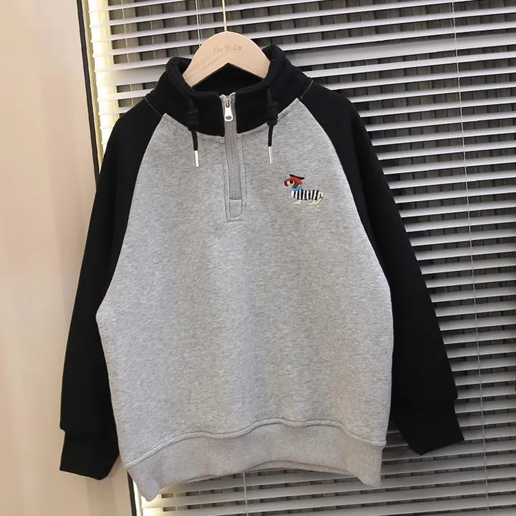 【半高领拉链衫】儿童加绒卫衣2025新款男童秋冬装加厚保暖上衣帅