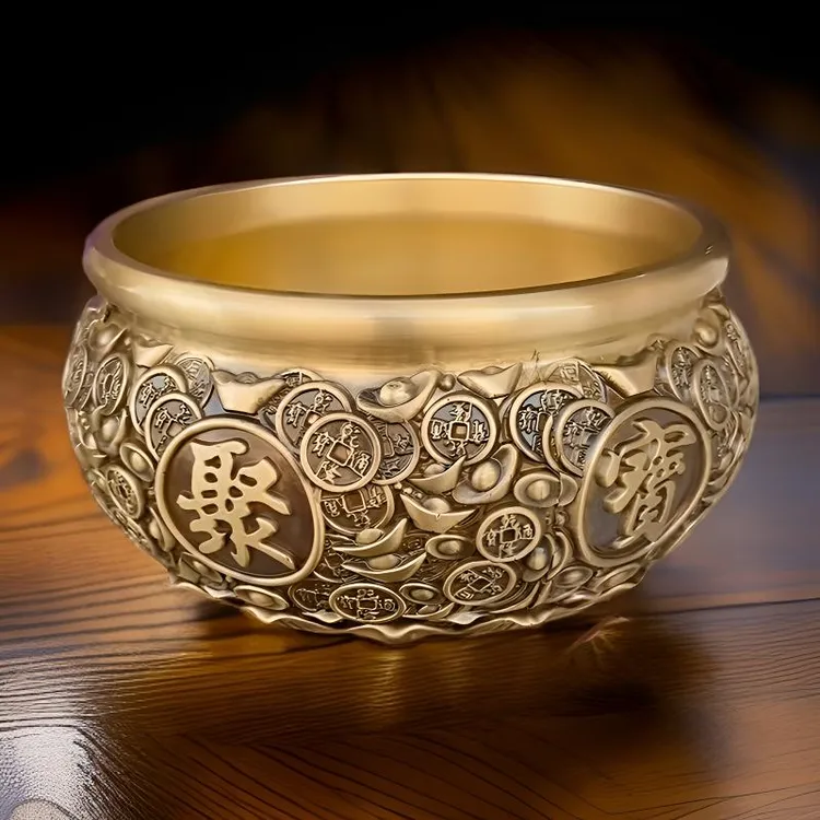 加大号元宝金钱聚宝盆超大黄铜实心铜摆件高档家居摆件开业礼品