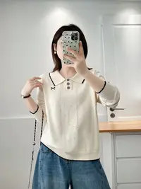 毛衣女装短款蝴蝶结毛针织衫翻领针织百搭秋季上衣