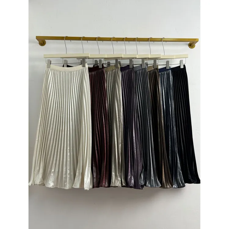 欧美跨境风轻奢风琴褶半身裙经典百搭通勤高腰显瘦中长款裙子女