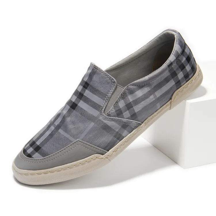 春夏新款冰丝布鞋老北京一脚蹬套脚鞋透气英伦格子布男鞋舒适百搭