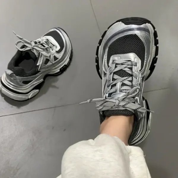 欧洲站2025秋季新款真皮复古超轻厚底老爹鞋女百搭增高运动休闲鞋