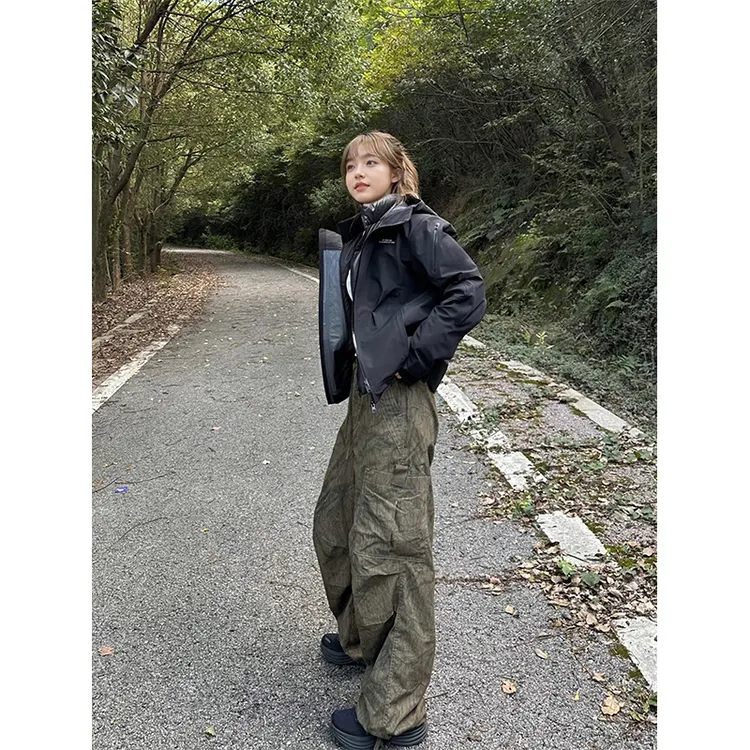 KSKM黑色冲锋衣外套女2025春秋新款户外多链设计防风防水登山服男