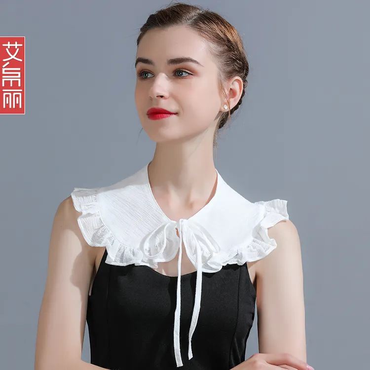 棉花边小披肩女斗篷夏季白色多功能防晒配裙子蝴蝶结绑带假领子