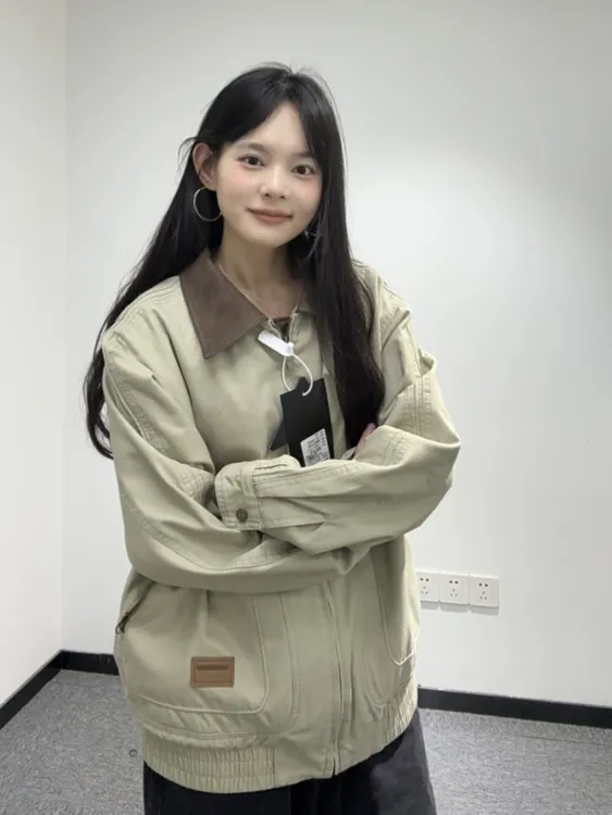 秋季新款通勤风翻领美式复古宽松夹克男士小众潮流百搭休闲短外套