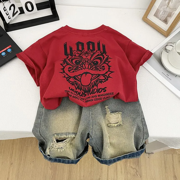 男童夏装套装2025新款儿童短袖套头牛仔两件宝宝男孩夏季国风衣服