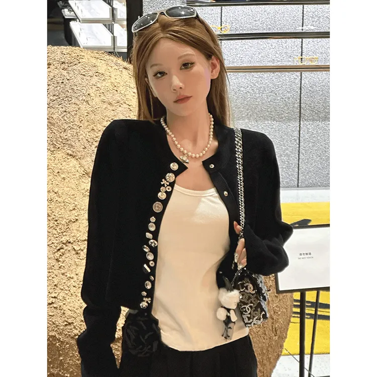 法式黑色小香风针织开衫外套女装秋季新款高级感气质名媛短款上衣