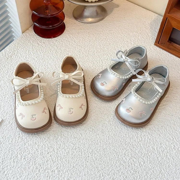 女童小皮鞋2025春秋新款宝宝甜美蝴蝶结公主单鞋软底珍珠单鞋3202