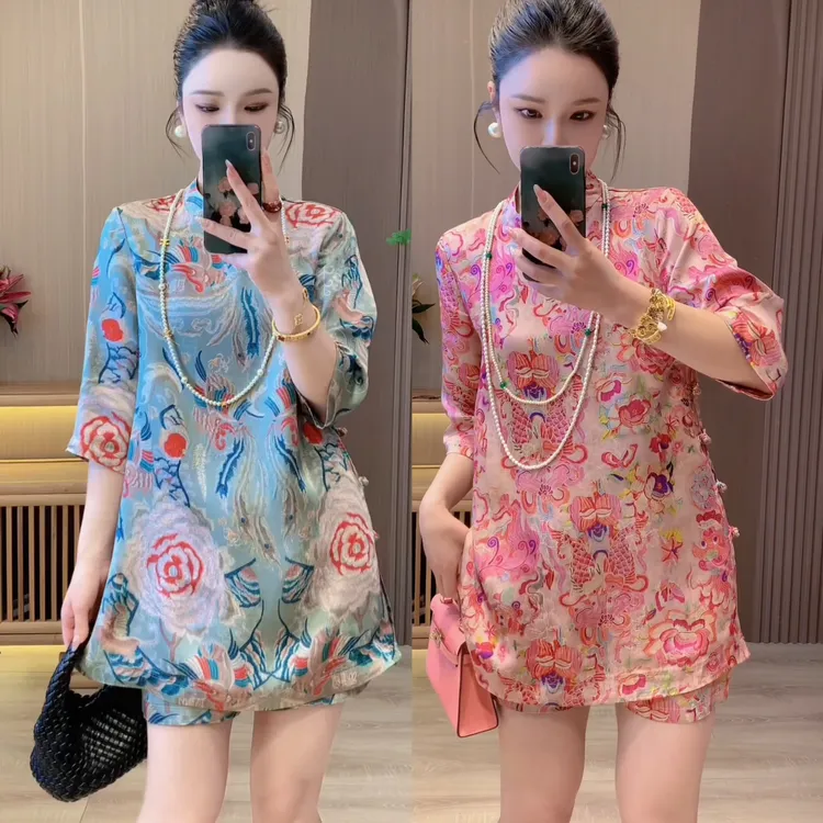 8289新款花卉古风套装 春夏复古百搭INS时尚轻奢古典国风夏季套装