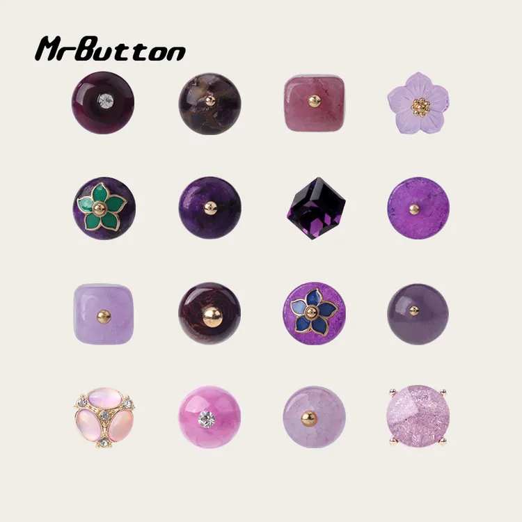 MR BUTTON 紫色玉石纽扣复古中式旗袍盘扣唐装衬衫汉服装饰扣子