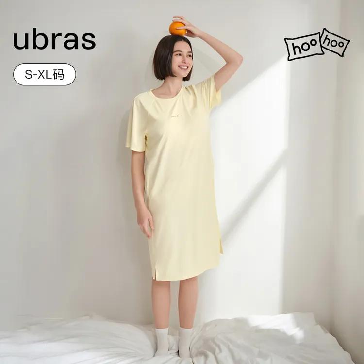 ubras云棉短袖裙子呼呼睡衣棉家居服莫代尔睡裙性感防螨女春夏款