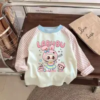 【秋上新】新款儿童长袖T恤洋气卡通条纹拼接女童韩版百搭打底衫