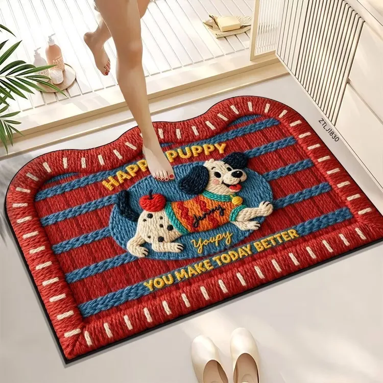 硅藻泥材质美式风快乐小狗地垫卫生间浴室厨房吸水防滑汽车脚垫