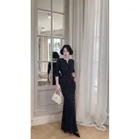 LYXJ【波尔卡少女】高级定制波点高腰连衣裙鱼尾裙针织黑色12509
