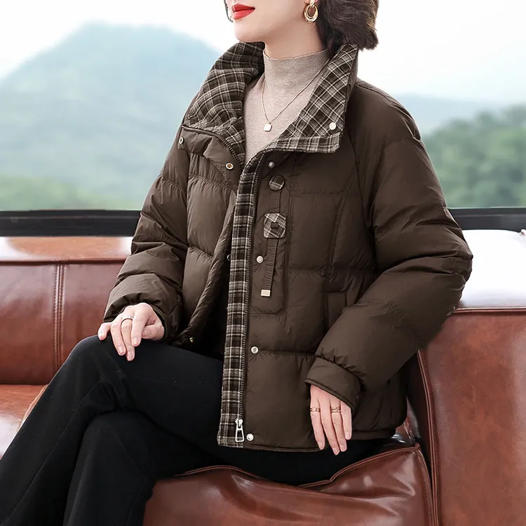 罗蒙妈妈冬装羽绒服短款2025新款洋气中老年女冬季保暖白鸭绒外套