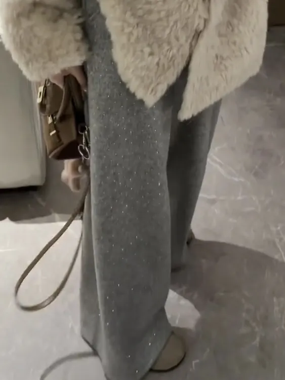 【闪闪裤 加绒加厚】加绒!chao柔显瘦宽松灰色冬季阔腿裤