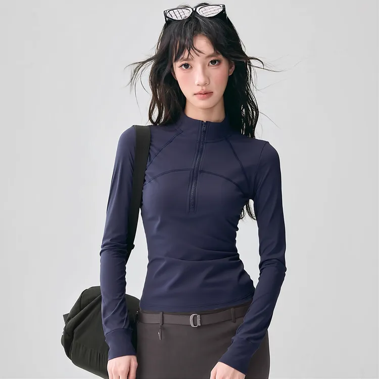 瑜伽服女紧身显瘦运动长袖专业普拉提外套训练半拉链上衣秋冬新款