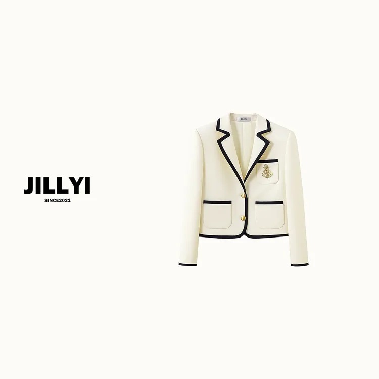 JILLYI南山店【象牙学院】象牙白翻领气质学院风简约百搭西装小香风