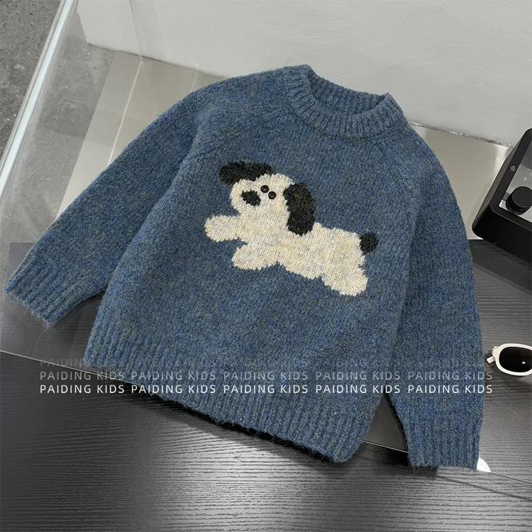 【小首尔】冬装儿童韩版ins风撞色小狗提花保暖套头休闲毛衣SJ6999
