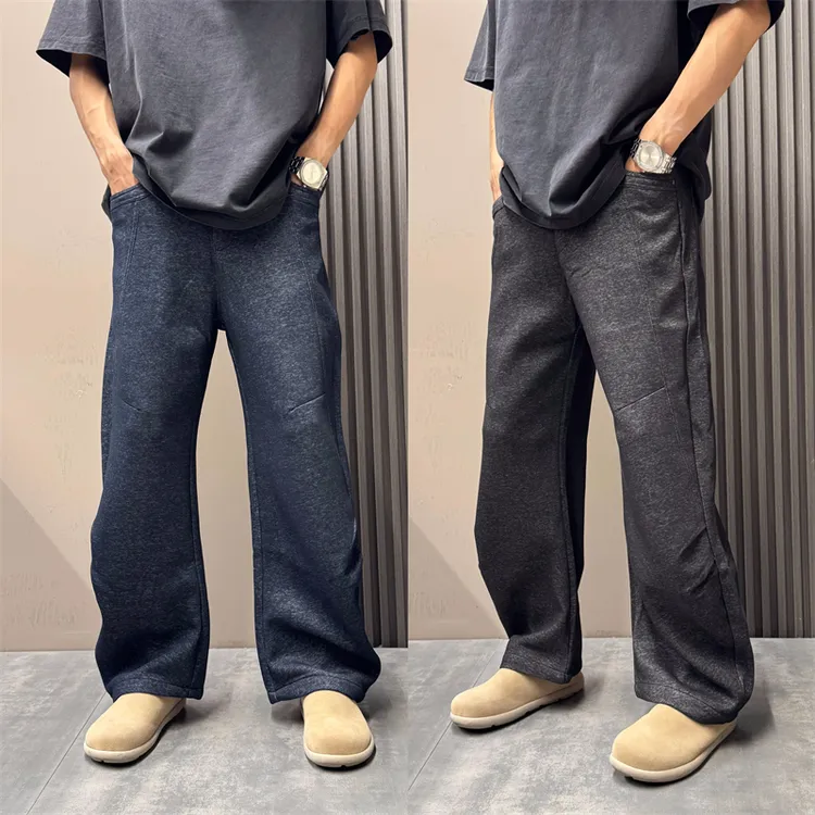 秋季新款高级感潮流宽松直筒休闲裤男士痞帅百搭抽绳垂感弯刀裤