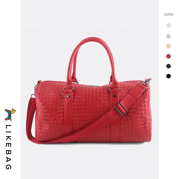 时尚高级感皮革编织包大容量手提女士旅行包出差旅游行李包