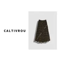 Caltivrou时髦松紧腰格子网纱半身裙-Q18614