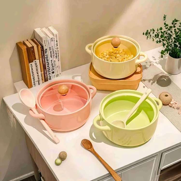 双耳泡面碗大容量陶瓷方便面碗大号汤面碗学生宿舍用碗陶瓷泡面碗