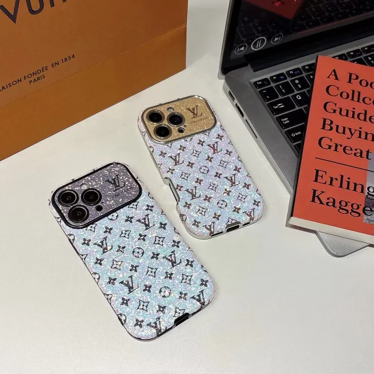 皮质闪粉亮片高级感情侣适用iPhone16手机壳15大视窗14潮牌13全包