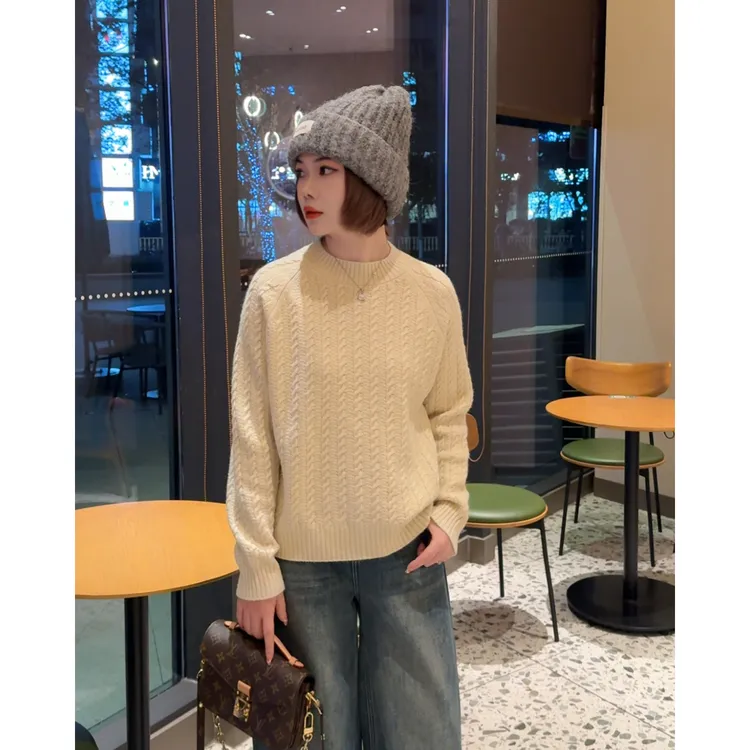 MY【圆领小麻花】冬季新款韩系温柔慵懒风麻花纹圆领宽松加厚针织衫
