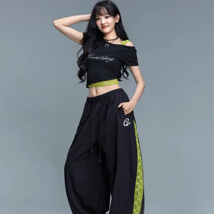 【达人专属】CV新广场舞潮牌宽松显瘦时尚拼接蕾丝酷帅百搭显瘦设计