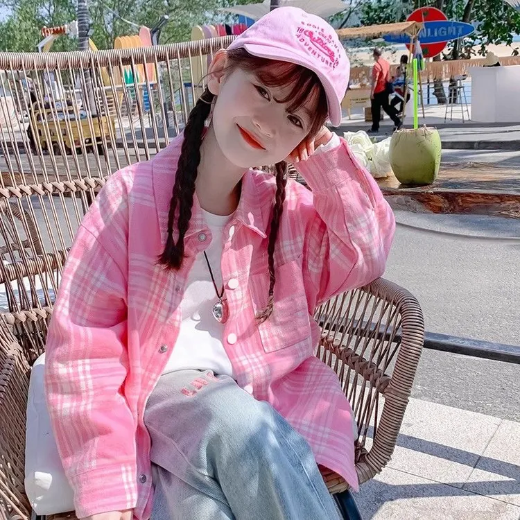 女童夏季新款格子衬衫内搭俩件套女孩学生装舒适宽松休闲韩版长袖