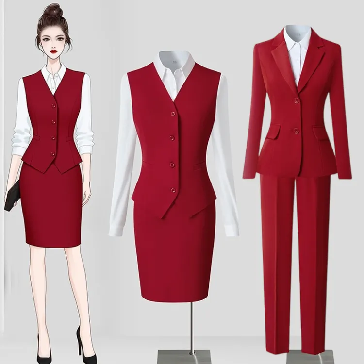 职业装西装马甲套装女酒店前台美容师工作服空姐制服学生面试正装