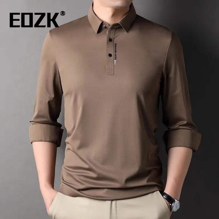Eozk百搭潮流舒适长袖T恤男2025秋季新款翻领宽松中年男士polo衫