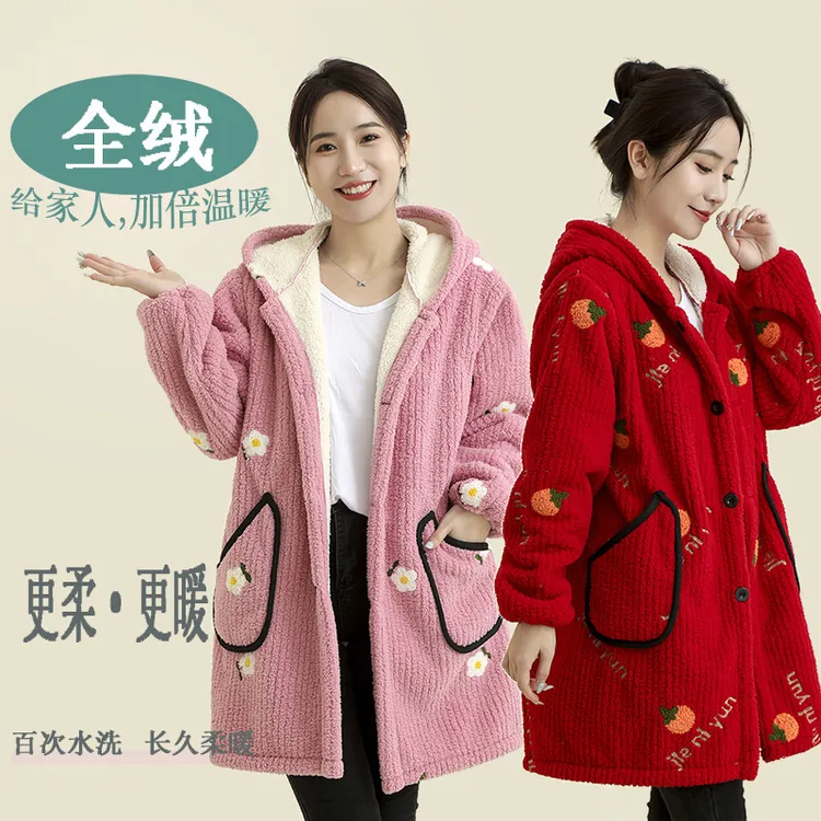 羽绒服罩衣成人女冬加绒加厚外套居家务厨房工作服长袖围裙