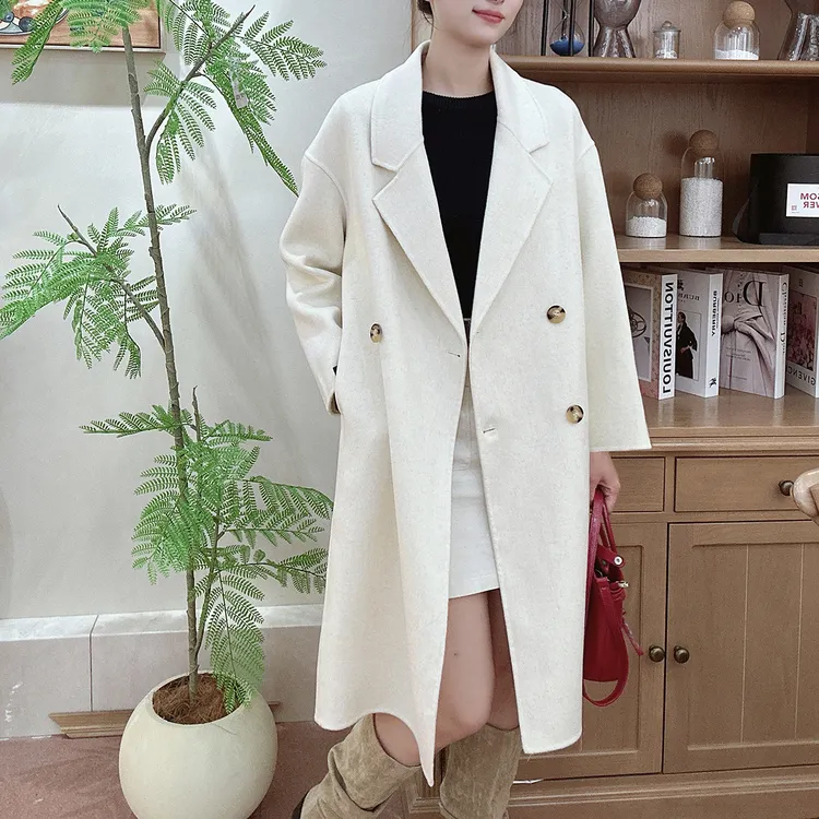 大衣常规长袖落肩袖直下摆韩版女四粒扣毛呢外套秋冬 84011