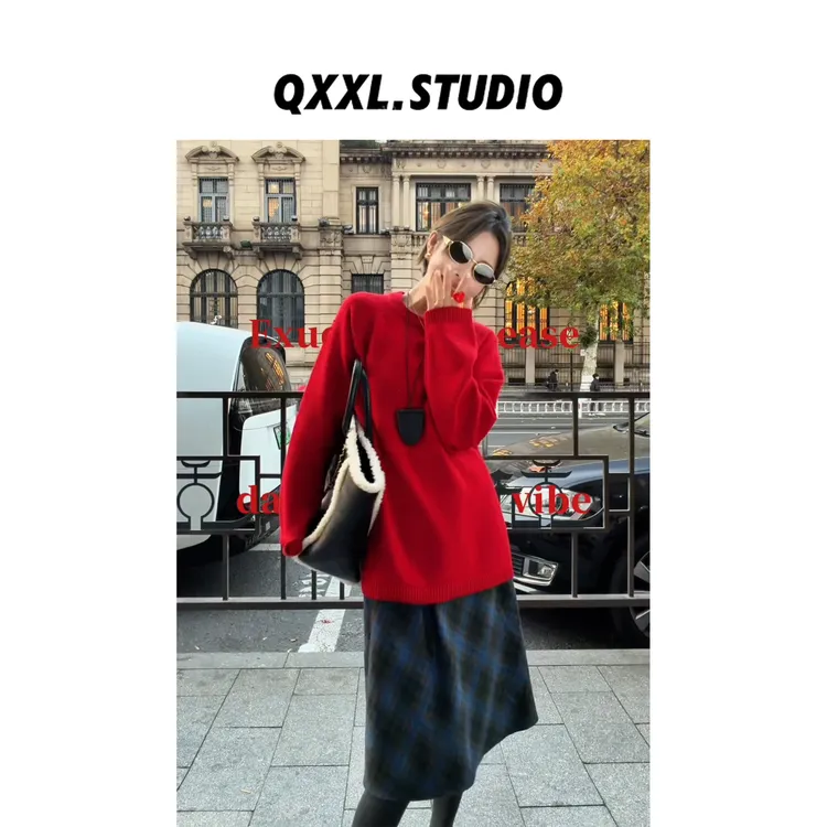 邱小小丽呀 冬季新款圆领纯色针织毛衣加厚百搭洋气内搭打底上衣