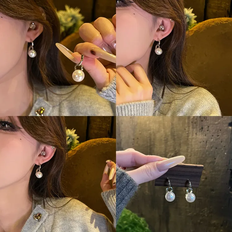铜合金耳饰 珠珠耳钉秋冬高级感耳坠小众轻奢网红爆款精致耳饰ins