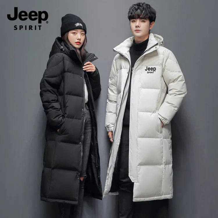 JEEP SPIRIT吉普冬季新款男女同款羽绒服长款过膝连帽加厚韩版