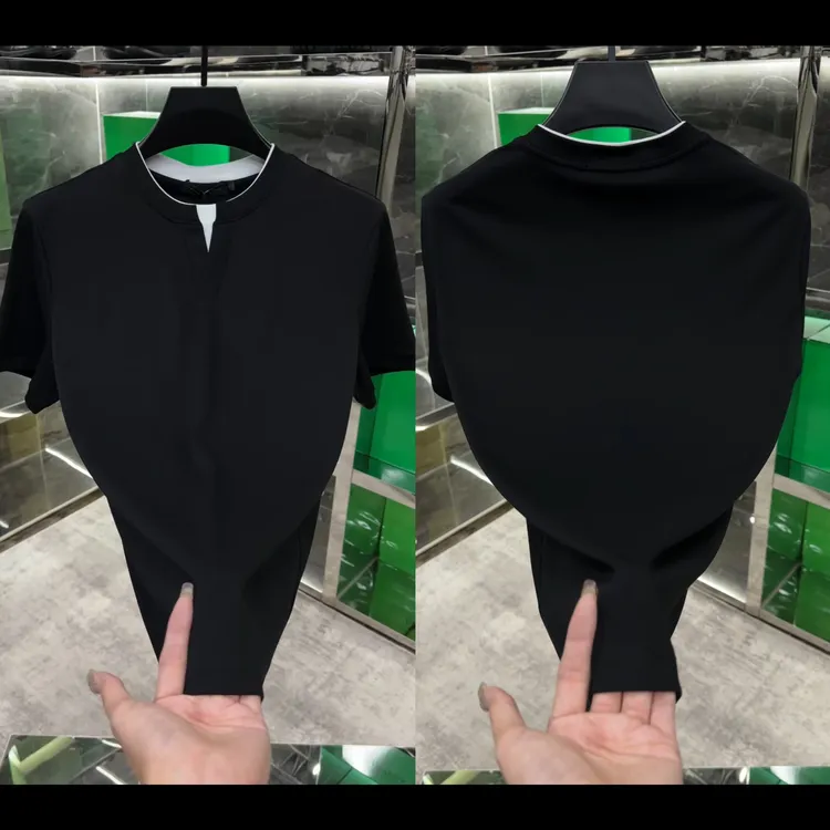 夏季高品质圆领拼色休闲百搭短袖8589