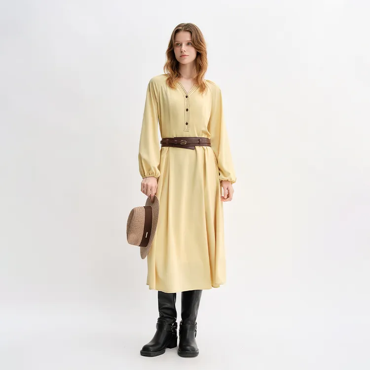 独束大码女装撞色线宽松连衣裙秋通勤穿搭长袖裙25DS83199