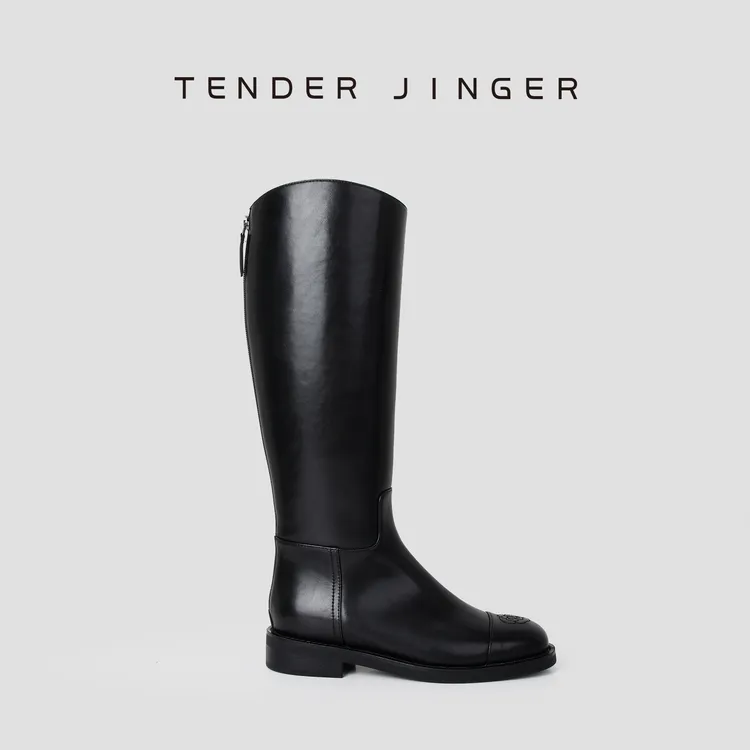 Tender Jinger｜线下专供 山茶花低跟后拉链骑士靴 M250749