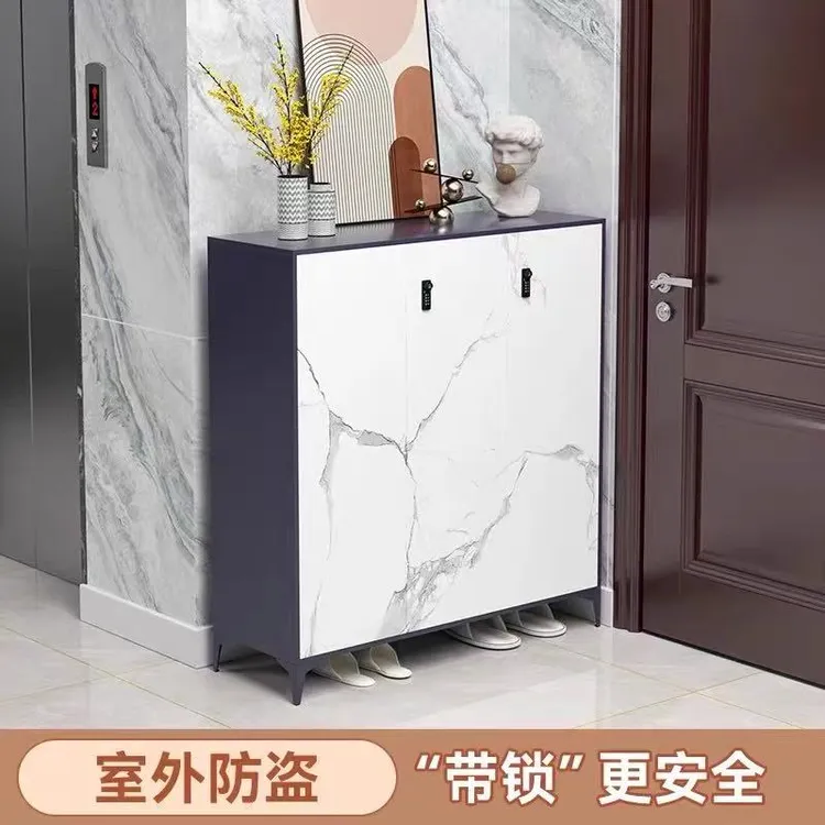 家用奶油风鞋柜全钢入户鞋架阳台钢制玄关储物收纳柜密码防盗柜子