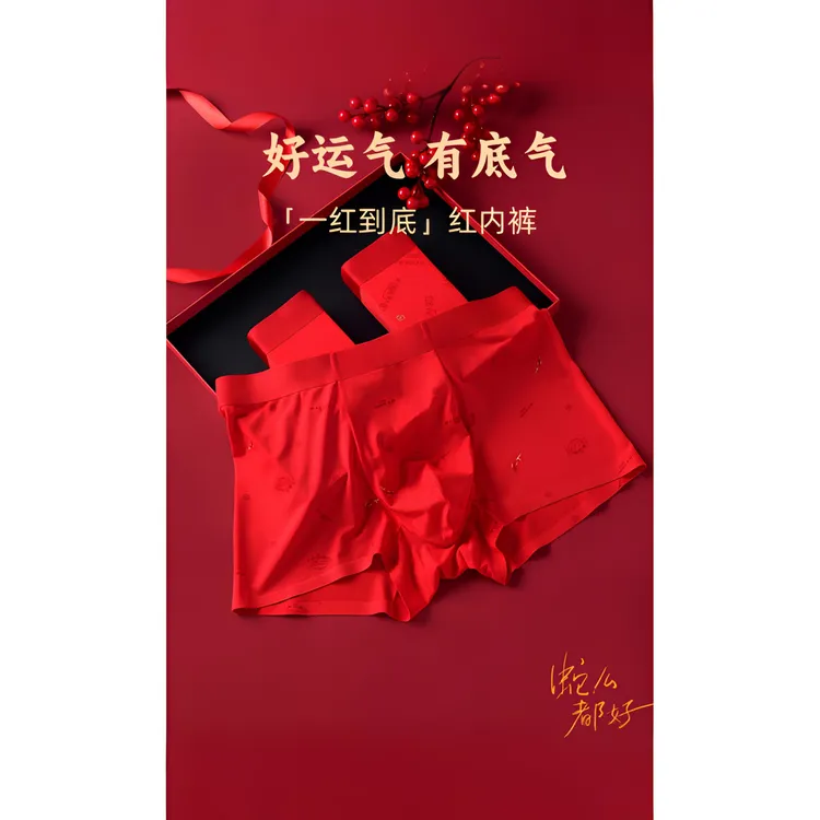 manfena/缦芬纳男士结婚内衣红色无痕平角裤莫代尔男士本命年内裤