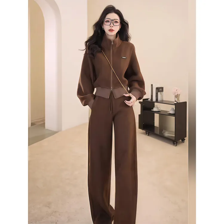 2025超火冬装一整套欧货复古休闲炸街高级感运动服加绒卫衣两件套