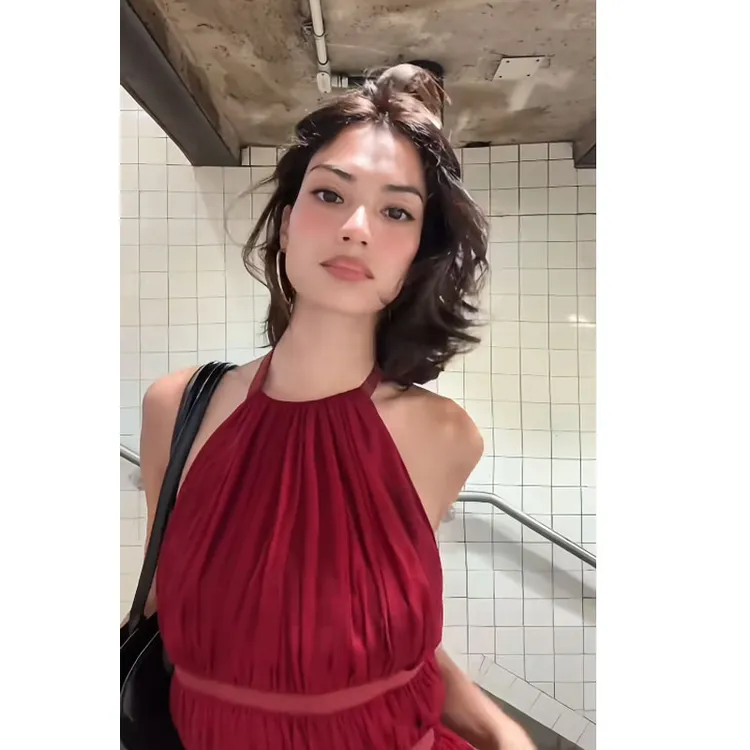 美式镂空系带后背吊带背心女早秋纯欲辣妹性感露背挂脖显瘦上衣