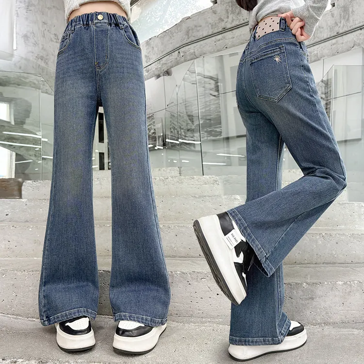 女童喇叭裤秋季2025新款儿童早秋裤子女大童6-12岁秋装微喇牛仔裤